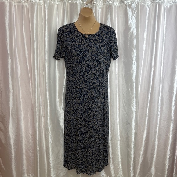 Talbots Navy Floral Midi Dress – Vintage-Inspired Charm Size 10 - Picture 1 of 7